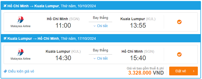 Ve may bay gia re tu Viet Nam di Kuala Lumpur